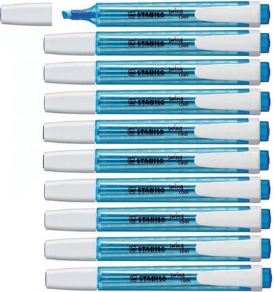 STABILO swing cool - Markeerstift - Perfect Voor Onderweg - Blauw - Doos 10 stuks