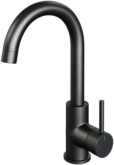 Brauer Black Carving Hoge Opbouw Wastafelmengkraan met Draaibare Ronde Uitloop Model A Mat Zwart