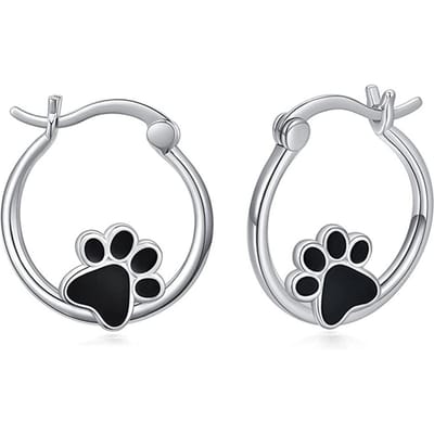 Huitan Schattig Zwart Pootafdruk Ontwerp Oorbellen met Ring voor Vrouwen Chique Emaille Oorbellen Feest Verjaardagscadeau Statement Sieraden Drop Ship gray