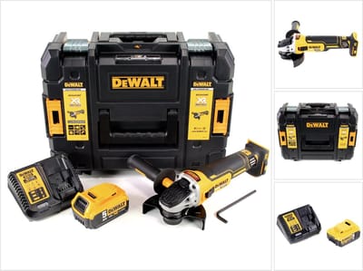 DeWalt DCG 405 P1 accu haakse slijper 18 V 125 mm borstelloos + 1x accu 5,0 Ah + oplader + TSTAK