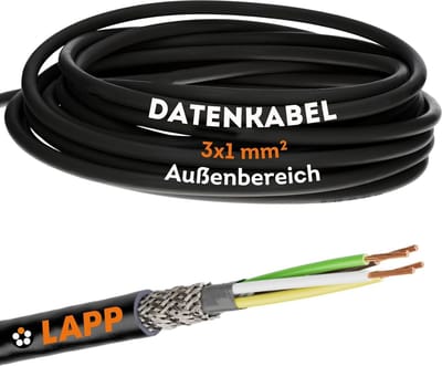 10 meter Lapp 1030541 LiYCY afgeschermde stuurkabel 3x1 mm² I UV-bestendig I Signaalkabel 3-draads I Datakabel voor buitengebruik I Soldeerkabel I LED-aansluitkabel I Zwarte aansluitkabel