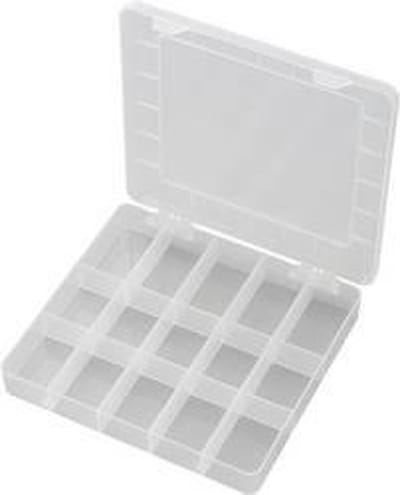 TRU COMPONENTS PP15-01 Assortimentsdoos (l x b x h) 200 x 175 x 26 mm Aantal vakken: 15 Vaste onderverdeling 1 stuk(s)