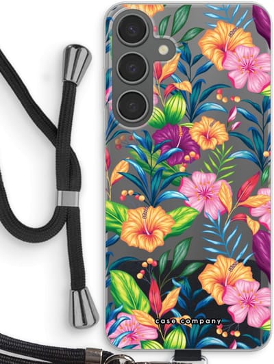 Case Company® - Hoesje met koord geschikt voor Samsung Galaxy S24 Plus hoesje met Koord - Tropisch 2 - Telefoonhoesje met Zwart Koord - Bescherming aan alle Kanten en Over de Schermrand