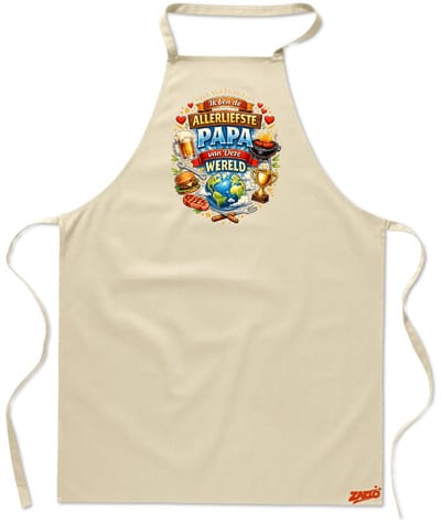 Budget - Unisex Schort - schort voor papa - Keukenschort - Kookschort - Halterschort - 65 x 90 cm - 100% katoen - ecru - kaki - Ik ben de allerliefste Papa