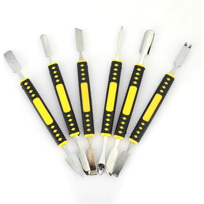 6pcs   set Spudger Outil d'ouverture de téléphone en acier inoxydable Outil d'ouverture pour réparation de téléphone mobile white