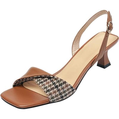 Apanzu Zomerschoenen Dames Vierkante Neus Dunne Hak Frans Open Teen Sandalen Dames Pied-de-poule Hoge Hak Sandalen Voor Dames 40 Chocola
