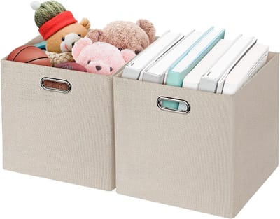 Famanu – Opbergkubussen van stof - set van 6 stuks - opvouwbaar - met ovale handgrepen - zwart - stevig materiaal - ideaal voor kleding - speelgoed of accessoires - ruimtebesparend