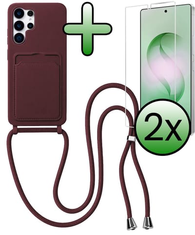Hoes Geschikt voor Samsung S26 Ultra Hoesje Met Koord Met 2x Screenprotector - Telefoonhoesje Geschikt voor Samsung Galaxy S26 Ultra Backcover Met Afneembaar Koord - Aubergine