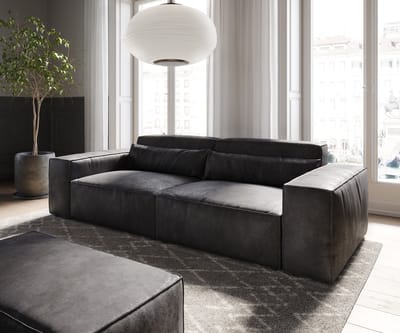 Big-Sofa Sirpio 230x95 cm kunstleer vintage antraciet met kruk