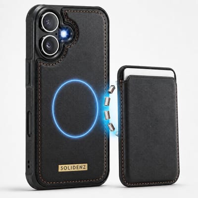 Solidenz Luxe Wallet geschikt voor iPhone 16 hoesje - Magnetische Pasjeshouder - Geschikt voor MagSafe - Schokbestendig - Zwart