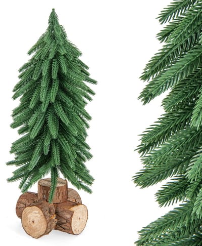 COSTWAY Kunstkerstboom, 40 cm, kleine kerstboom op houten voet, tafelkerstboom met 200 takuiteinden, dennenboom, kunstspar voor Kerstmis, voor thuis, kantoor, groen