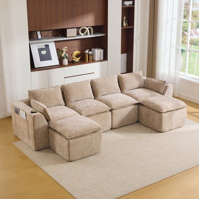 MIVRAY Hoekbank 322x161 cm - Vrij Combineerbaar Met Hockers En Zijvakken - Voor Woonkamer Of Ontvangstruimte - Chenille Khaki