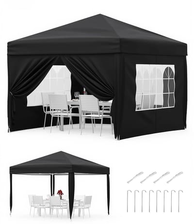 Jessi Store - Partytent - 3x3m - Partytenten - Tuinpaviljoen - Opvouwbaar - Waterdicht - UV Bescherming - Zwart - Hoogte verstelbaar