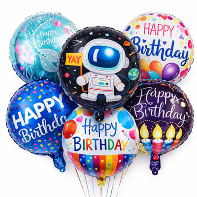 EasyMart 6x Folieballonnen Happy Birthday Jongens – Blauw – 18 inch – Kinderfeest Feestdecoratie – Mix Designs – Helium & Lucht