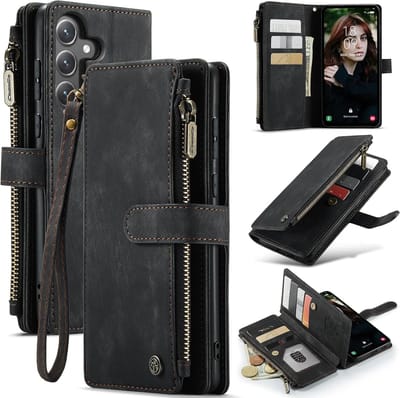 CaseMe – Telefoonhoesje geschikt voor Samsung Galaxy S23 FE – Wallet Rits Book Case – Magnetische Sluiting & Portemonnee – PU Leer – Zwart
