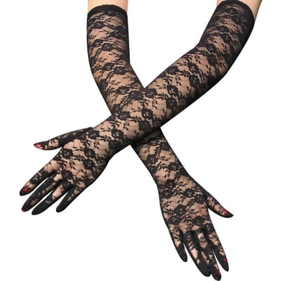 Dames doorzichtige bloemenkant lange handschoenen zwart wit rood sexy ellebooglengte wanten bruiloft feest avondhandschoenen accessoires gray