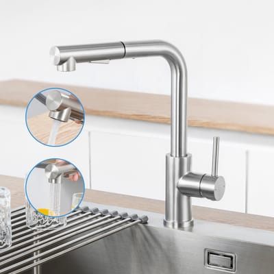 CECIPA max keukenmengkraan met uittrekbare handdouche - roestvrijstalen keukenmengkraan - 360° draaibaar - 2 straalsoorten - Zilver