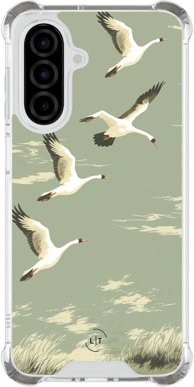 Shockproof hoesje - Geschikt voor Samsung Galaxy A26 - Vogels - Extra sterke case - TPU/polycarbonaat - Print / Illustratie - Groen, Transparant