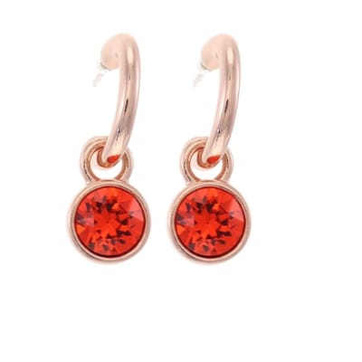 Behave Oorbellen dames – Rosé Goudkleurige Oorringen met Facet Geslepen Kristal Rode Ronde Hanger – Elegant, Nikkelvrij en Tijdloos