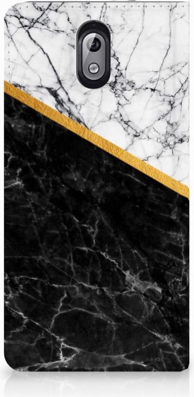 Nokia 3.1 (2018) Standcase Marmer Wit Zwart - Origineel Cadeau Man