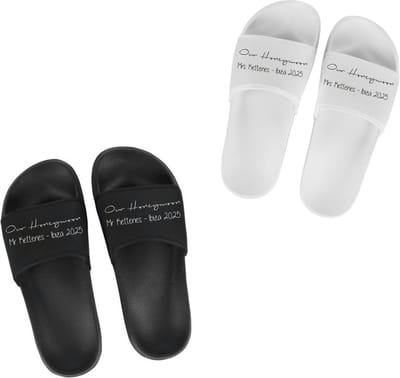 Slippers Dames en Heren - Koppel goals slippers voor een pasgetrouwd stel - Persoonlijke slippers Our Honeymoon - Slippers voor hem en haar - Wit/Zwart - 35/36 t/m 45/46 - Graag de maten doorgeven via de mail