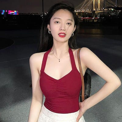 Damestops Vintage sexy effen kleur ondershirt Niche-ontwerp Hangend nekonderhemd buiten de schoonheid Terug Tops XXL rood