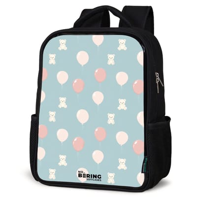 NoBoringSuitcases.com® - Rugzak zwart - Schooltas jongen & meisje - Beertjes in luchtballonnen tussen wolken en ballonnen - Rugtas voor school - Boekentas kind - Schoolrugzak - Kinderrugzak