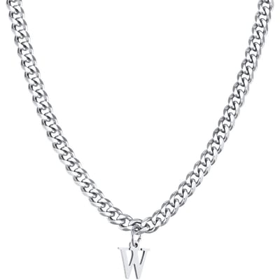 Vnox Eenvoudige A-Z Letter Ketting voor Mannen Vrouwen, Waterdichte Roestvrijstalen Cubaanse Ketting, Sieraden Cadeau voor Hem white