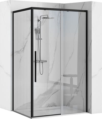 Rea Solar Black 80X100 + Douchebak Savoy White - 195 cm - Douchecabine - Rechthoek - Zwart