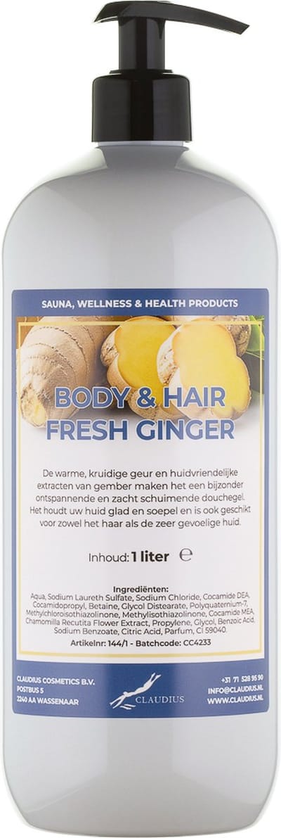 Body & Hair Fresh Ginger 1 Liter - met gratis pomp - 2 in 1 voor lichaam en haar.