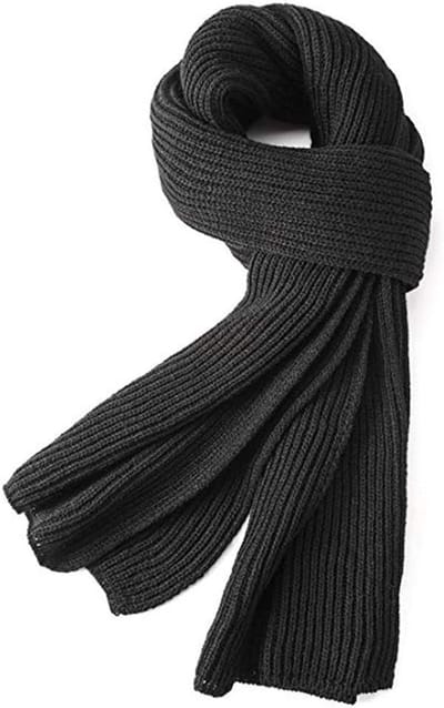 MDUG Gebreide Sjaal - Unisex gebreide sjaal in effen kleur - 185 x 30 cm - Zwart - Warme wintersjaal - Klassieke gebreide sjaal - Stijlvol en warm - Geschikt voor herfst en winter