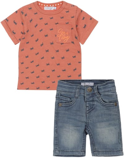 Dirkje - Kledingset - 2delig - Blue Jeans - Shirt Rust met krabbetjes - Maat 86