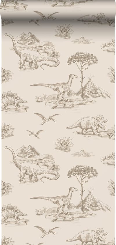 ESTAhome behang dinosaurussen beige - 53 cm x 10.05 m - 139557