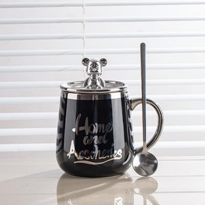 Mok met Deksel Lepel Keramische Kop voor Vrouwen en Mannen voor Thuisgebruik Mooi Uitziend Kantoor Ontbijt Koffie Stel Waterbeker Stel 301-400ml