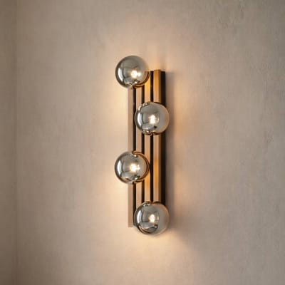 Lindby - wandlamp - 4lichts - Rubberhout, glas, ijzer - H: 19.5 cm - G9 - houtkleurig, rookgrijs, zwart