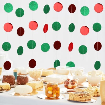 Papieren Slingers - Cirkel Banner - Feest Decoratie - Glitter Details - 4x 4 Meter - Rood Groen