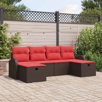vidaXL - Bankstel - 6 - st - 6-Aantal - zitplaatsen - Bruin - en - Rood - poly - rattan