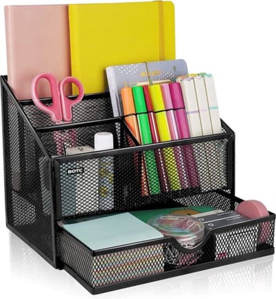 BOTC Pennenbak - 5 in 1 Pennenhouder - 22.5x18.5x15cm - Bureau Organizer - Desk Organizer - Metaal - Zwart