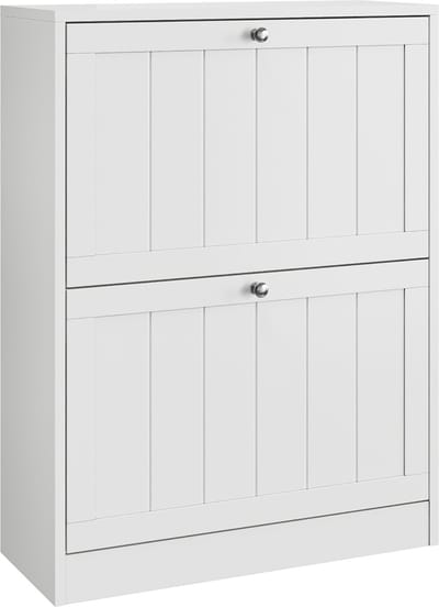 Merax Schoenenkast 60 cm – Vrijstaande Witte Schoenenkast met 2 Klepdeuren – Smalle Opbergkast voor Hal en Gang – Mid-Century Modern