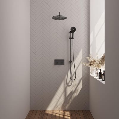 Brauer Gunmetal Carving Thermostatische Regendoucheset Inbouw - Hoofddouche 30 cm - Gebogen Wandarm - Met Drukknoppen - Handdouche 3 Standen - Doucheslang - Geintegreerde Glijstang - Gunmetal