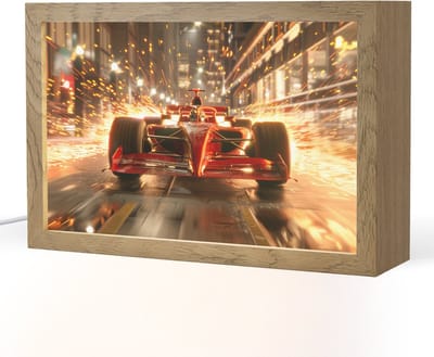Nachtlampje 30x20 cm - Kinder lampje - Formule 1 - Auto - Race - Goud - Jongens - Tafellamp kinderkamer - Slaapkamer lamp - Bedlamp kinderen - Kinderlampje stopcontact - Wandlamp babykamer - Nachtlampjes