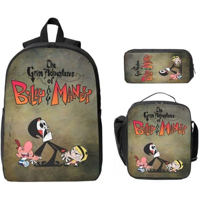 Ensemble de 3 pièces de Sac à dos Thème Dessin Animé Anime Billy et Mandy pour Enfants Sacs à Crayons Sacs d'École avec Boîte à Lunch Pour Étudiants Sac à Dos