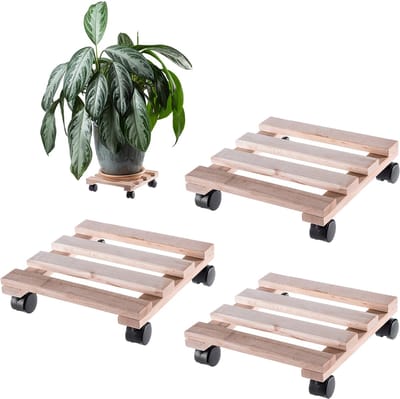 KADAX Bloempotstandaard Bloempot op Wielen Houten Vierkant 30cm Set van 3