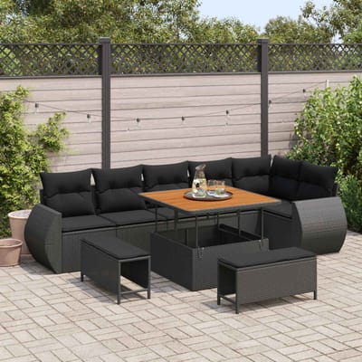 vidaXL - Tuinbank - Set - 9 - st - 9-Aantal - zitplaatsen - Zwart - Poly - Riet