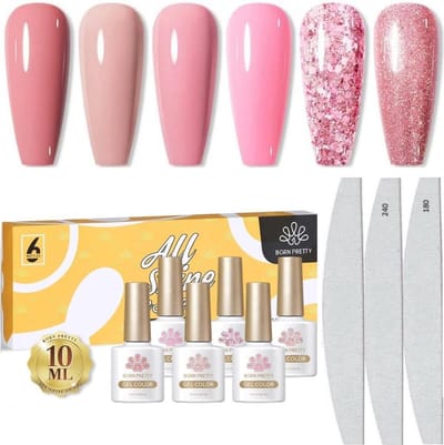 Born Pretty - 6 x 10 ml - Gellak set - Gellak nagellak - Gellak set kleuren - Gellak Roze - Gellak kleuren set - Gellak pink - Gellak Jelly Nude - Gellak - Gellak Nude kleuren - Gellak naturel - Gellak Nude Pink - Gellak Nude Set