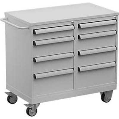 Treston gereedschapswagen TWIN 3 ESD, stalen onderstel, tot 300 kg, 8 laden, afsluitbaar, duwbeugel, staal, lichtgrijs RAL 7035