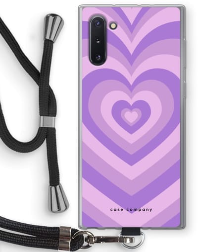 Case Company® - Hoesje met koord geschikt voor Samsung Galaxy Note 10 hoesje met Koord - Hart Paars - Telefoonhoesje met Zwart Koord - Bescherming aan alle Kanten en Over de Schermrand