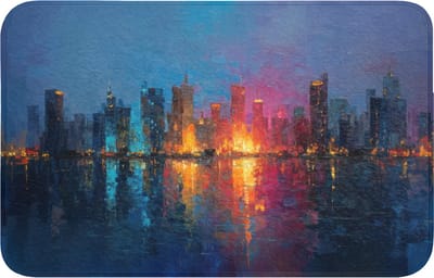 Badmat 80x50 cm - Antislip - Skyline - Penseelstreken - Donkerblauw - Lichtgevend - Badmatten voor badkamer - Badkamermat - Douchemat - Badkamer mat