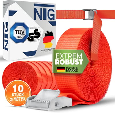 10x Spanbanden 250 kg met Klemgesp - 2 Meter Spanbanden 25mm Zwart - Vastzetbanden EN 12195-2