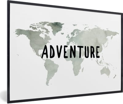 Poster in lijst - Fotolijst 90x60 cm - Posters - Wereldkaart - Waterverf - Quote - Posterlijst zwart - Decoratie - Wanddecoratie woonkamer - Muurdecoratie slaapkamer